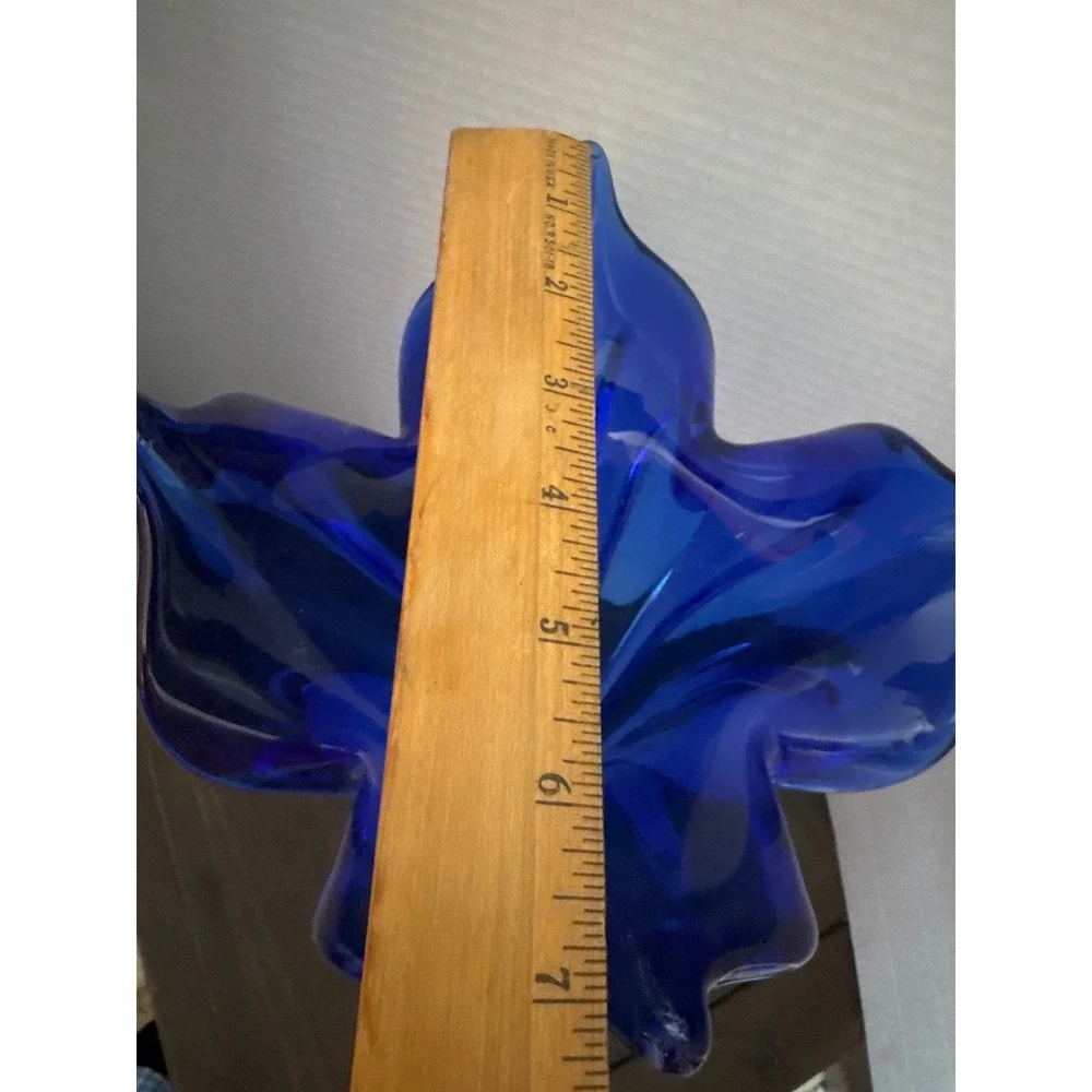 IRCA Cobalt Blue Art Glass Vase Jack in the Pulpit Flared Ruffle Made in Ukraine